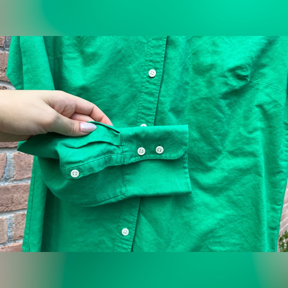 J. Crew Linen Green Perfect Shirt - Picture 3 of 9